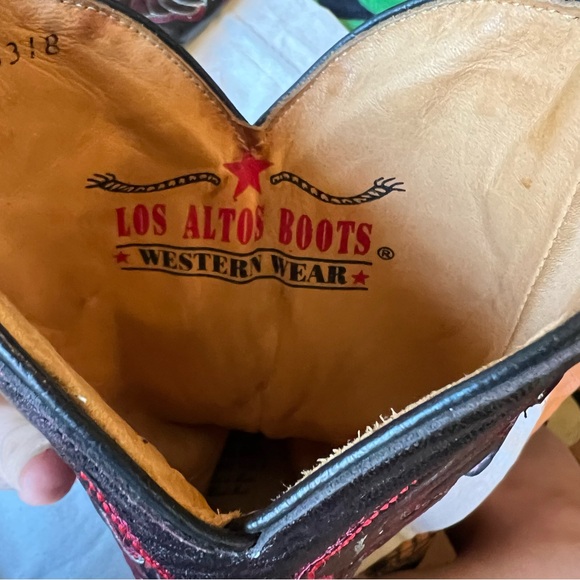Los Altos Boots Ostrich Black Cherry Pointed Toe Cowboy Boots Size 7 - Picture 16 of 17
